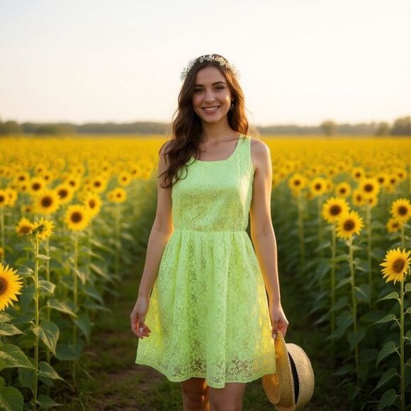 Maurices Neon Green Lace Dress (Medium) - Picture 1 of 5